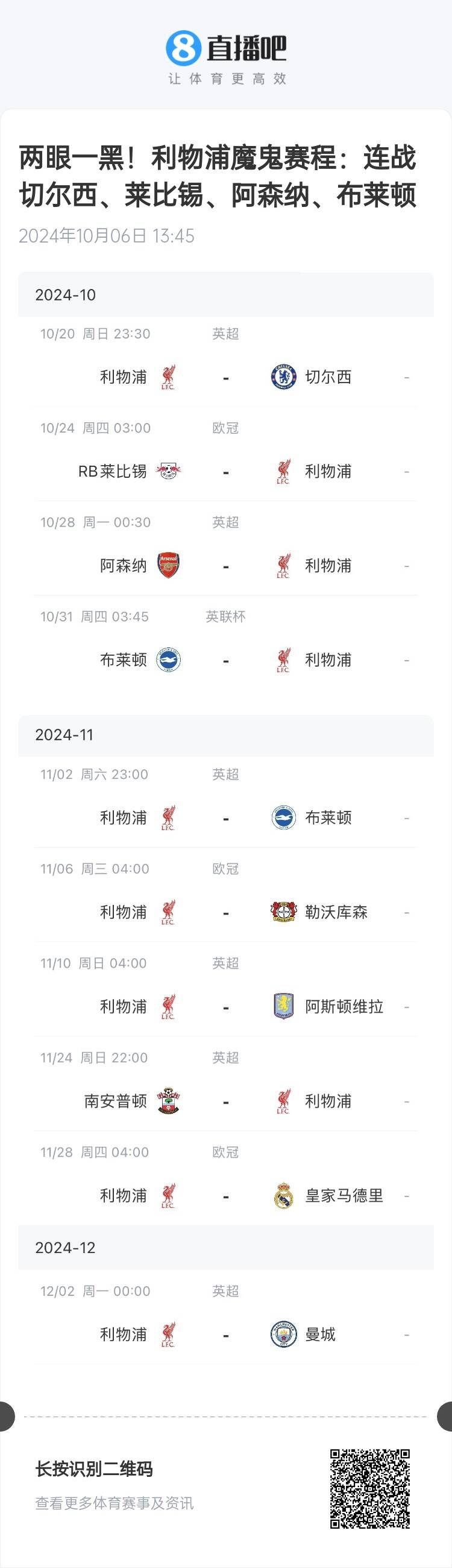 我就是魔鬼!利物浦魔鬼赛程10战9胜1平,英超9分领跑+欧冠全胜